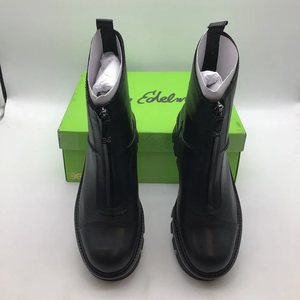 Sam Edelman Cooper Black Leather Front Zip Lug Sole Boots Womens Size 10 M NEW - Picture 3 of 7